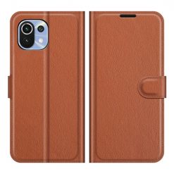 Peňaženkové puzdro Litchi hnedé – Xiaomi Mi 11 Lite