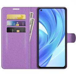 Kryty na mobil | Peňaženkové puzdro Litchi fialové – Xiaomi Mi 11 Lite | Kryty na mobil