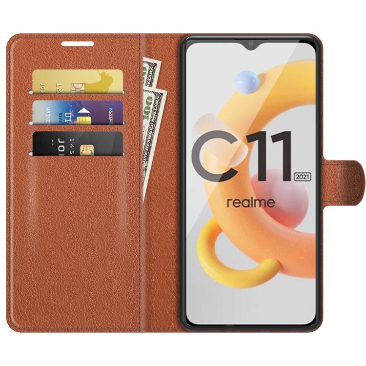 Peňaženkové puzdro Litchi hnedé – Realme C11 2021 | Kryty na mobil Kryty na mobil | Peňaženkové puzdro Litchi hnedé – Realme C11 2021 | Kryty na mobil
