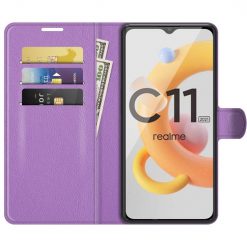 Kryty na mobil | Peňaženkové puzdro Litchi fialové – Realme C11 2021 | Kryty na mobil