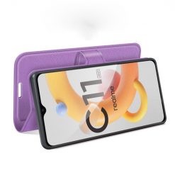 Kryty na mobil | Peňaženkové puzdro Litchi fialové – Realme C11 2021 | Kryty na mobil