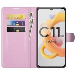 Kryty na mobil | Peňaženkové puzdro Litchi bledoružové – Realme C11 2021 | Kryty na mobil