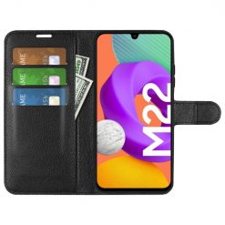 Kryty na mobil | Peňaženkové puzdro Litchi čierne – Samsung Galaxy M22 | Kryty na mobil