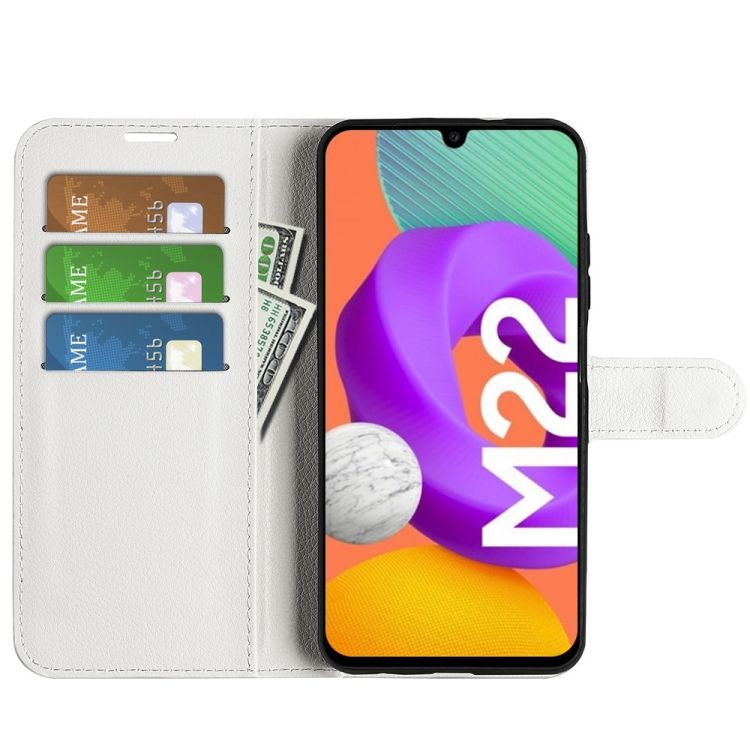 Peňaženkové puzdro Litchi biele – Samsung Galaxy M22 | Kryty na mobil Kryty na mobil | Peňaženkové puzdro Litchi biele – Samsung Galaxy M22 | Kryty na mobil