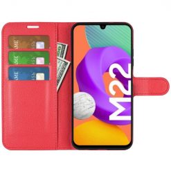 Kryty na mobil | Peňaženkové puzdro Litchi červené – Samsung Galaxy M22 | Kryty na mobil