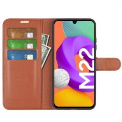 Kryty na mobil | Peňaženkové puzdro Litchi hnedé – Samsung Galaxy M22 | Kryty na mobil