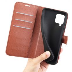 Kryty na mobil | Peňaženkové puzdro Litchi hnedé – Samsung Galaxy M22 | Kryty na mobil