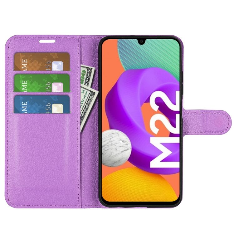Peňaženkové puzdro Litchi fialové – Samsung Galaxy M22 | Kryty na mobil Kryty na mobil | Peňaženkové puzdro Litchi fialové – Samsung Galaxy M22 | Kryty na mobil