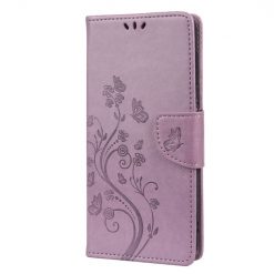 Kryty na mobil | Peňaženkové puzdro Embossing Pattern Motýľ a kvet fialové – Samsung Galaxy A13 5G | Kryty na mobil