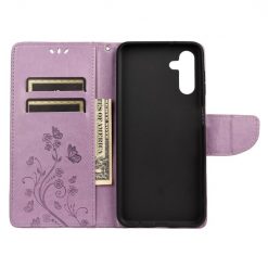 Peňaženkové puzdro Embossing Pattern Motýľ a kvet fialové – Samsung Galaxy A13 5G | Kryty na mobil Kryty na mobil | Peňaženkové puzdro Embossing Pattern Motýľ a kvet fialové – Samsung Galaxy A13 5G | Kryty na mobil