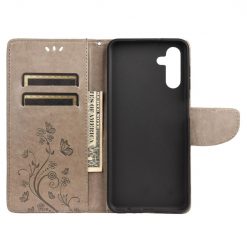 Kryty na mobil | Peňaženkové puzdro Embossing Pattern Motýľ a kvet hnedé – Samsung Galaxy A13 5G | Kryty na mobil