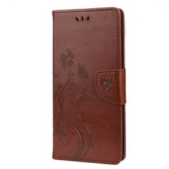 Kryty na mobil | Peňaženkové puzdro Embossing Pattern Motýľ a kvet tmavohnedé – Samsung Galaxy A13 5G | Kryty na mobil