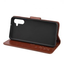 Kryty na mobil | Peňaženkové puzdro Embossing Pattern Motýľ a kvet tmavohnedé – Samsung Galaxy A13 5G | Kryty na mobil