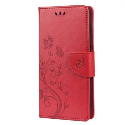 Kryty na mobil | Peňaženkové puzdro Embossing Pattern Motýľ a kvet červené – Samsung Galaxy A13 5G | Kryty na mobil