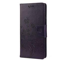 Kryty na mobil | Peňaženkové puzdro Embossing Pattern Motýľ a kvet tmavofialové – Samsung Galaxy A13 5G | Kryty na mobil