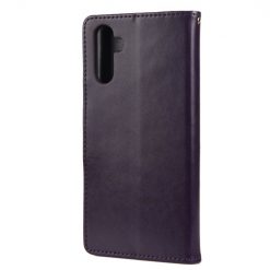 Kryty na mobil | Peňaženkové puzdro Embossing Pattern Motýľ a kvet tmavofialové – Samsung Galaxy A13 5G | Kryty na mobil