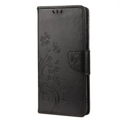 Kryty na mobil | Peňaženkové puzdro Embossing Pattern Motýľ a kvet čierne – Samsung Galaxy A13 5G | Kryty na mobil
