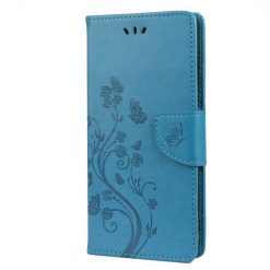 Kryty na mobil | Peňaženkové puzdro Embossing Pattern Motýľ a kvet modré – Samsung Galaxy A13 5G | Kryty na mobil