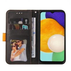 Peňaženkové puzdro Stitching čierno-oranžové – Samsung Galaxy A13 5G | Kryty na mobil Kryty na mobil | Peňaženkové puzdro Stitching čierno-oranžové – Samsung Galaxy A13 5G | Kryty na mobil