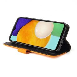 Peňaženkové puzdro Stitching čierno-oranžové – Samsung Galaxy A13 5G | Kryty na mobil Kryty na mobil | Peňaženkové puzdro Stitching čierno-oranžové – Samsung Galaxy A13 5G | Kryty na mobil
