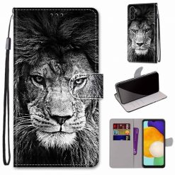 Kryty na mobil | Knižkové puzdro Trendy Cross case Čiernobiely lev – Samsung Galaxy A13 5G | Kryty na mobil