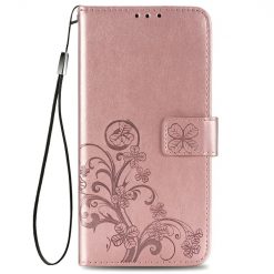 Kryty na mobil | Peňaženkové puzdro Embossing Pattern Štvorlístok bledoružové – Samsung Galaxy S22+ (S22 Plus) | Kryty na mobil