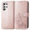 Kryty na mobil | Peňaženkové puzdro Embossing Pattern Štvorlístok ružové – Samsung Galaxy S22 Ultra | Kryty na mobil