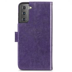 Kryty na mobil | Peňaženkové puzdro Embossing Pattern Štvorlístok fialové – Samsung Galaxy S22+ (S22 Plus) | Kryty na mobil