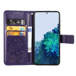 Kryty na mobil | Peňaženkové puzdro Embossing Pattern Štvorlístok fialové – Samsung Galaxy S22+ (S22 Plus) | Kryty na mobil