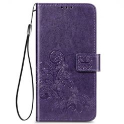Kryty na mobil | Peňaženkové puzdro Embossing Pattern Štvorlístok fialové – Samsung Galaxy S22+ (S22 Plus) | Kryty na mobil