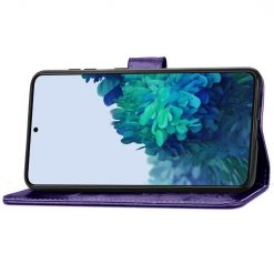 Kryty na mobil | Peňaženkové puzdro Embossing Pattern Štvorlístok fialové – Samsung Galaxy S22+ (S22 Plus) | Kryty na mobil