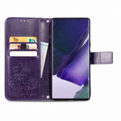 Kryty na mobil | Peňaženkové puzdro Embossing Pattern Štvorlístok fialové – Samsung Galaxy S22 Ultra | Kryty na mobil