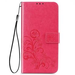 Kryty na mobil | Peňaženkové puzdro Embossing Pattern Štvorlístok ružové – Samsung Galaxy S22 | Kryty na mobil