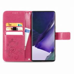 Kryty na mobil | Peňaženkové puzdro Embossing Pattern Štvorlístok ružové – Samsung Galaxy S22 Ultra | Kryty na mobil