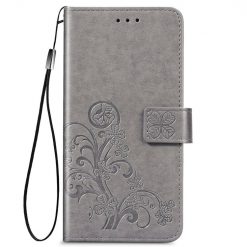 Kryty na mobil | Peňaženkové puzdro Embossing Pattern Štvorlístok sivé – Samsung Galaxy S22 | Kryty na mobil