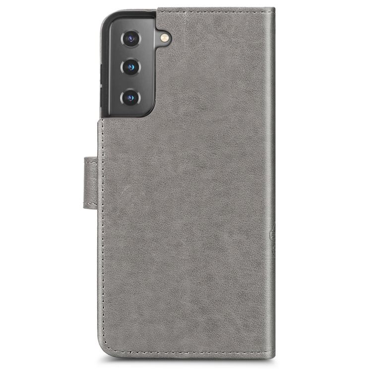 Peňaženkové puzdro Embossing Pattern Štvorlístok sivé – Samsung Galaxy S22+ (S22 Plus) | Kryty na mobil Kryty na mobil | Peňaženkové puzdro Embossing Pattern Štvorlístok sivé – Samsung Galaxy S22+ (S22 Plus) | Kryty na mobil