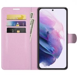 Kryty na mobil | Peňaženkové puzdro Litchi bledoružové – Samsung Galaxy S22+ (S22 Plus) | Kryty na mobil