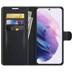 Kryty na mobil | Peňaženkové puzdro Litchi čierne – Samsung Galaxy S22+ (S22 Plus) | Kryty na mobil