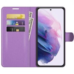 Kryty na mobil | Peňaženkové puzdro Litchi fialové – Samsung Galaxy S22+ (S22 Plus) | Kryty na mobil