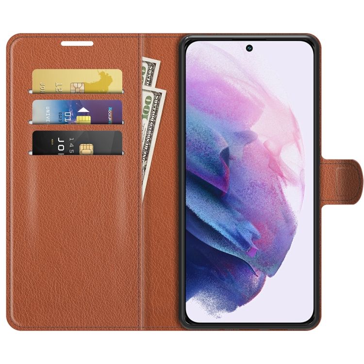 Peňaženkové puzdro Litchi hnedé – Samsung Galaxy S22 | Kryty na mobil Kryty na mobil | Peňaženkové puzdro Litchi hnedé – Samsung Galaxy S22 | Kryty na mobil