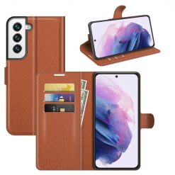 Peňaženkové puzdro Litchi hnedé – Samsung Galaxy S22 | Kryty na mobil Kryty na mobil | Peňaženkové puzdro Litchi hnedé – Samsung Galaxy S22 | Kryty na mobil