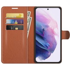 Kryty na mobil | Peňaženkové puzdro Litchi hnedé – Samsung Galaxy S22+ (S22 Plus) | Kryty na mobil