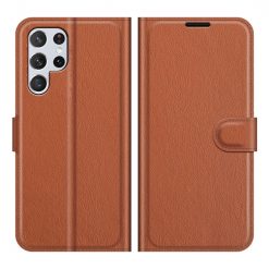 Peňaženkové puzdro Litchi hnedé – Samsung Galaxy S22 Ultra