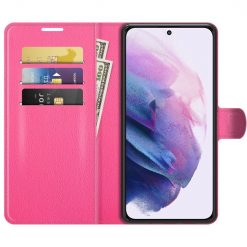 Peňaženkové puzdro Litchi tmavoružové – Samsung Galaxy S22 | Kryty na mobil Kryty na mobil | Peňaženkové puzdro Litchi tmavoružové – Samsung Galaxy S22 | Kryty na mobil