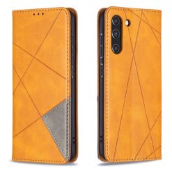 Kryty na mobil | Knižkové puzdro Rhombus žlté – Samsung Galaxy S21 FE | Kryty na mobil