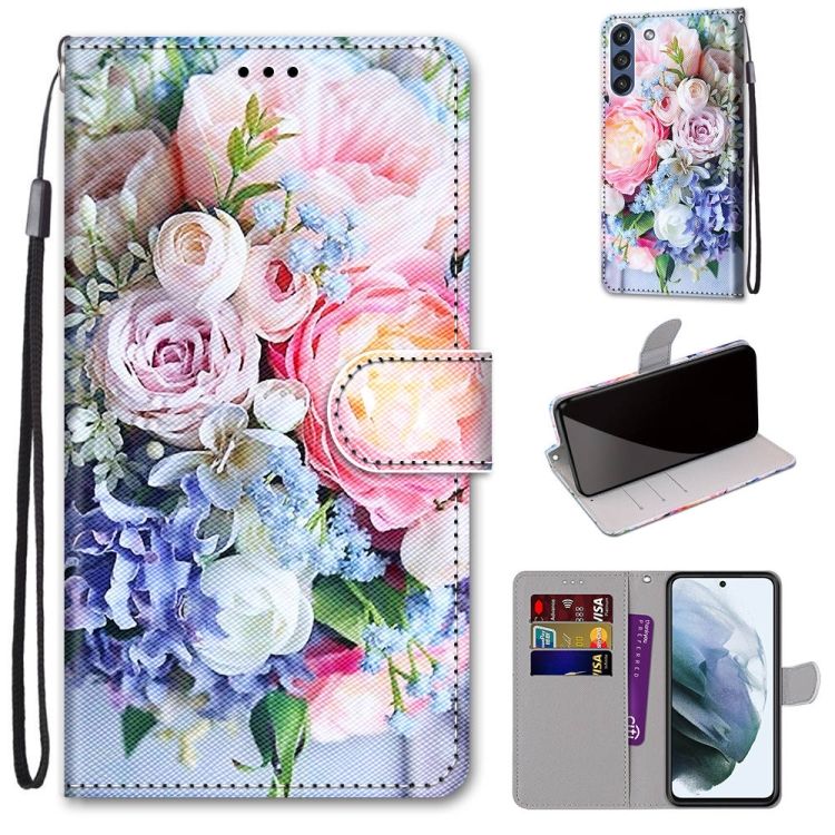 Knižkové puzdro Trendy Cross case Ružovomodrá kytica – Samsung Galaxy S21 FE | Kryty na mobil Kryty na mobil | Knižkové puzdro Trendy Cross case Ružovomodrá kytica – Samsung Galaxy S21 FE | Kryty na mobil