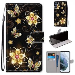 Knižkové puzdro Trendy Cross case Zlaté kvety – Samsung Galaxy S21 FE