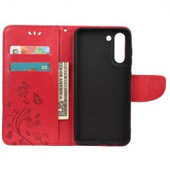 Peňaženkové puzdro Embossing Pattern Motýľ a kvet červené – Samsung Galaxy S21 FE | Kryty na mobil Kryty na mobil | Peňaženkové puzdro Embossing Pattern Motýľ a kvet červené – Samsung Galaxy S21 FE | Kryty na mobil