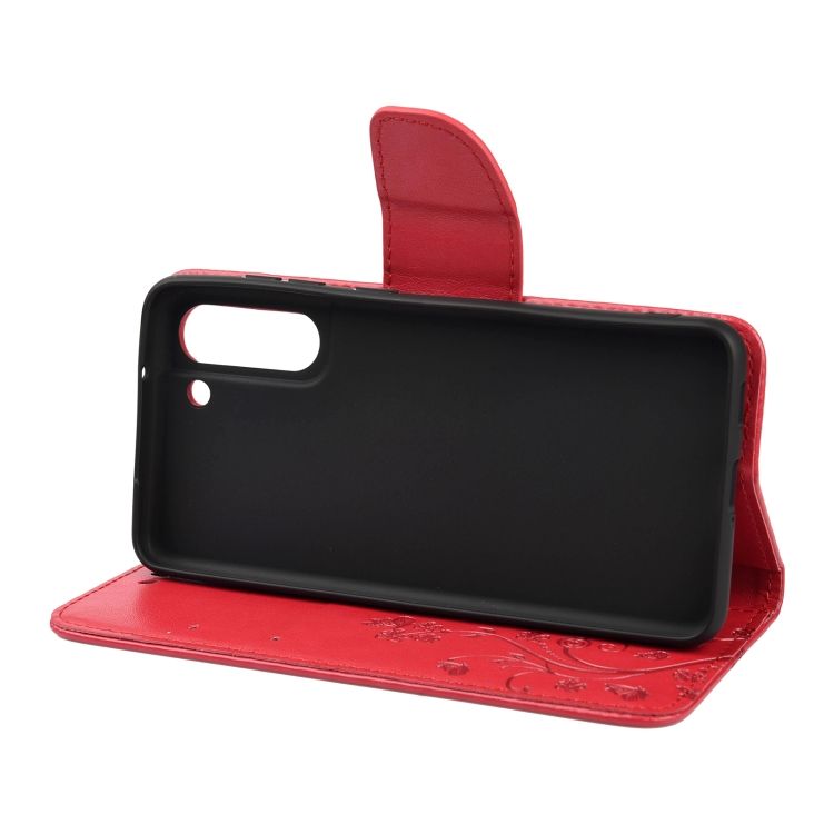 Peňaženkové puzdro Embossing Pattern Motýľ a kvet červené – Samsung Galaxy S21 FE | Kryty na mobil Kryty na mobil | Peňaženkové puzdro Embossing Pattern Motýľ a kvet červené – Samsung Galaxy S21 FE | Kryty na mobil