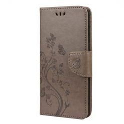 Kryty na mobil | Peňaženkové puzdro Embossing Pattern Motýľ a kvet hnedé – Samsung Galaxy S21 FE | Kryty na mobil